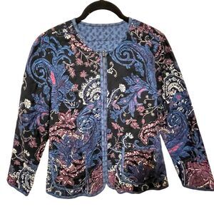 VINTAGE QUILTED JACKET Reversible Paisley Floral Cotton Zip XS